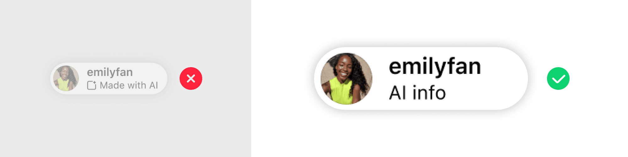 Before and after: AI info label redesign